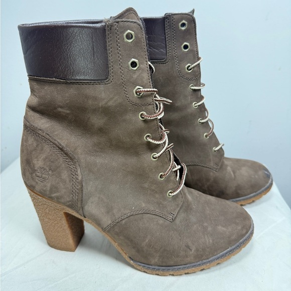 Timberland Earthkeepers Glancy Brown Lace Up Heeled Boots Size 9.5 - Picture 3 of 14